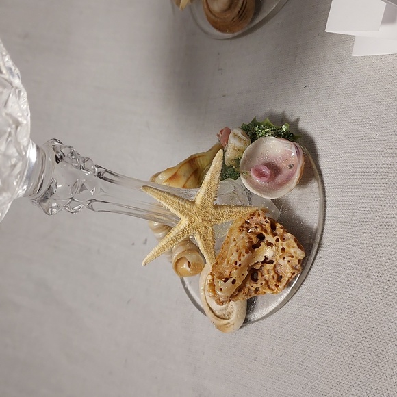 Handmade Shell Art Wine Glasses Crystal Cut Design Set of 3 - Picture 3 of 8